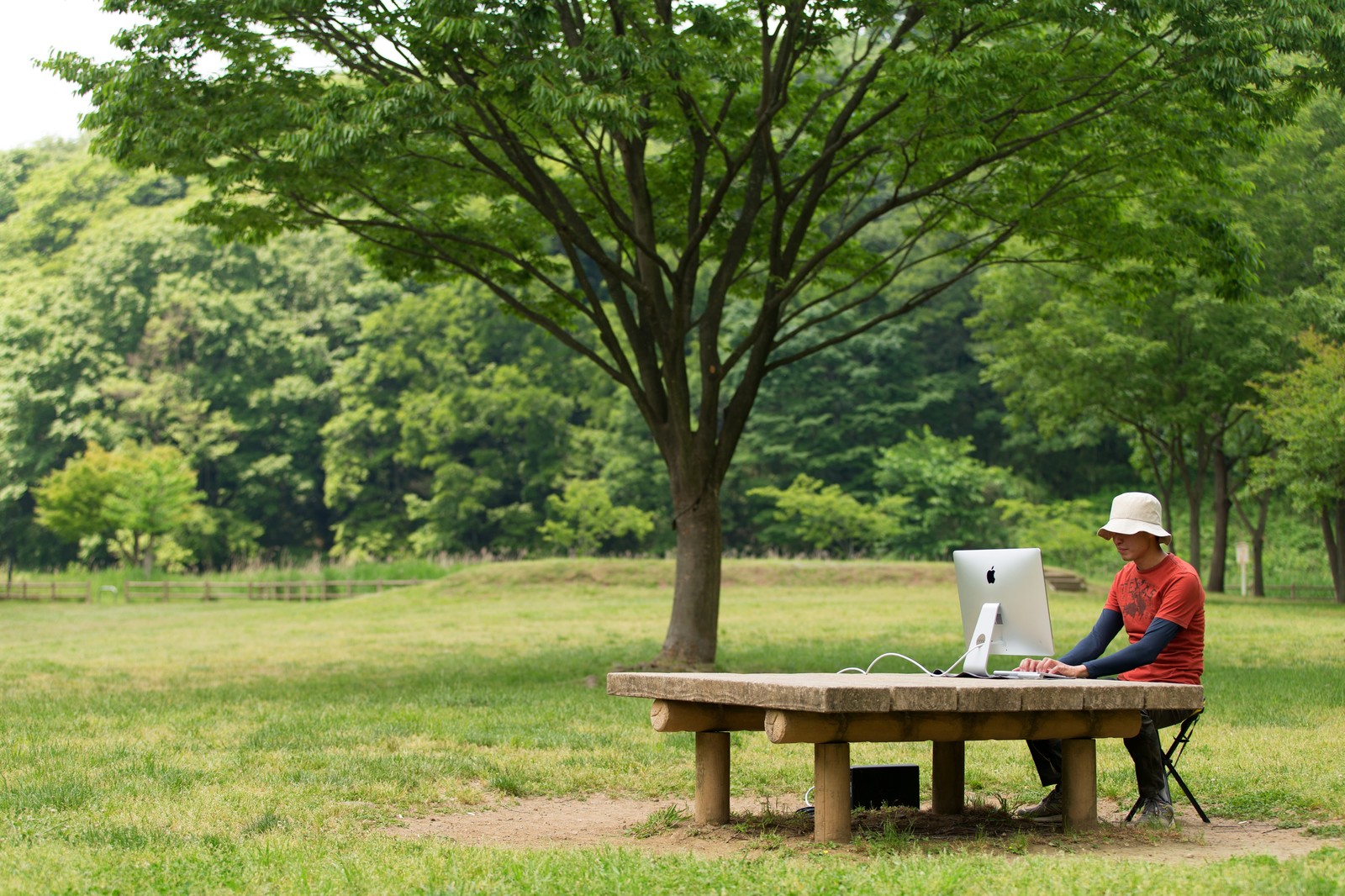 僕は緑に包まれた公園のテーブルでWebメディアを運営する