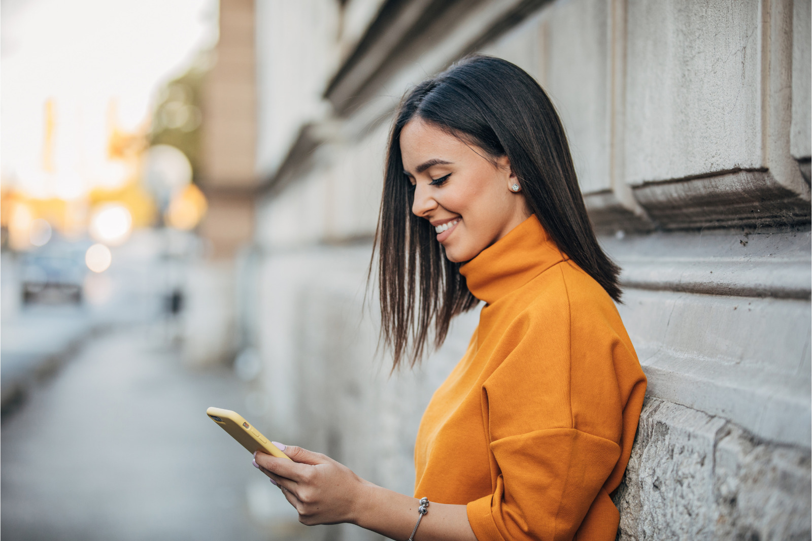 Cute lady searching on the street